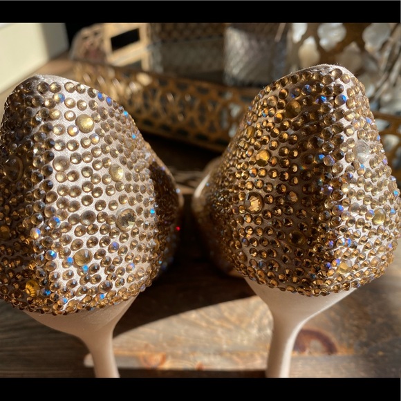 Benjamin Adams Crystal Rhinestone Heel Peep Toe 7 - Picture 3 of 15